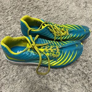 Hoka One One Teal and Lime cross country racing flats size 10